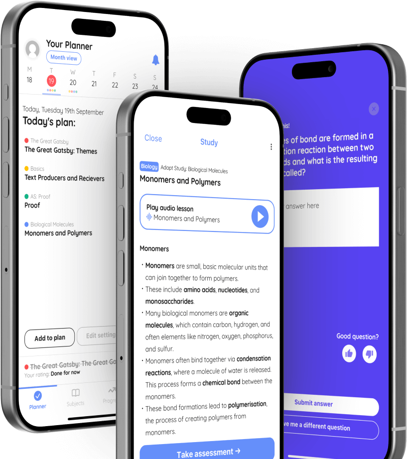 Screens from the Adapt revision app